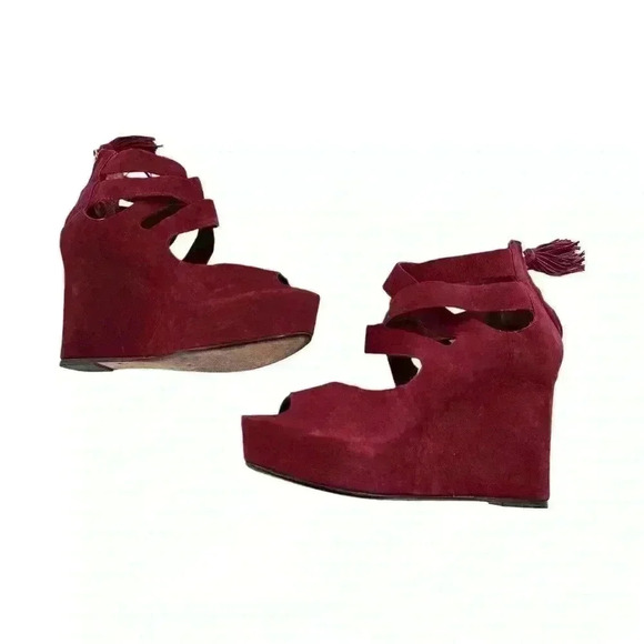 Dolce vita Jade ankle booties size 8 burgundy Nubuck leather  wedge platforms - Picture 6 of 12